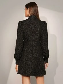 BizChic Jacquard Keyhole Neck Lantern Sleeve Dress