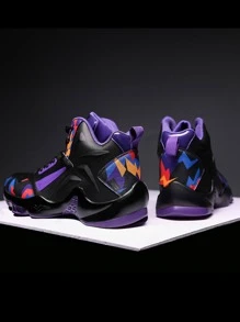 Men Geometric Pattern High Top Lace-up Front Basketball Shoes - Multicolor - View 2