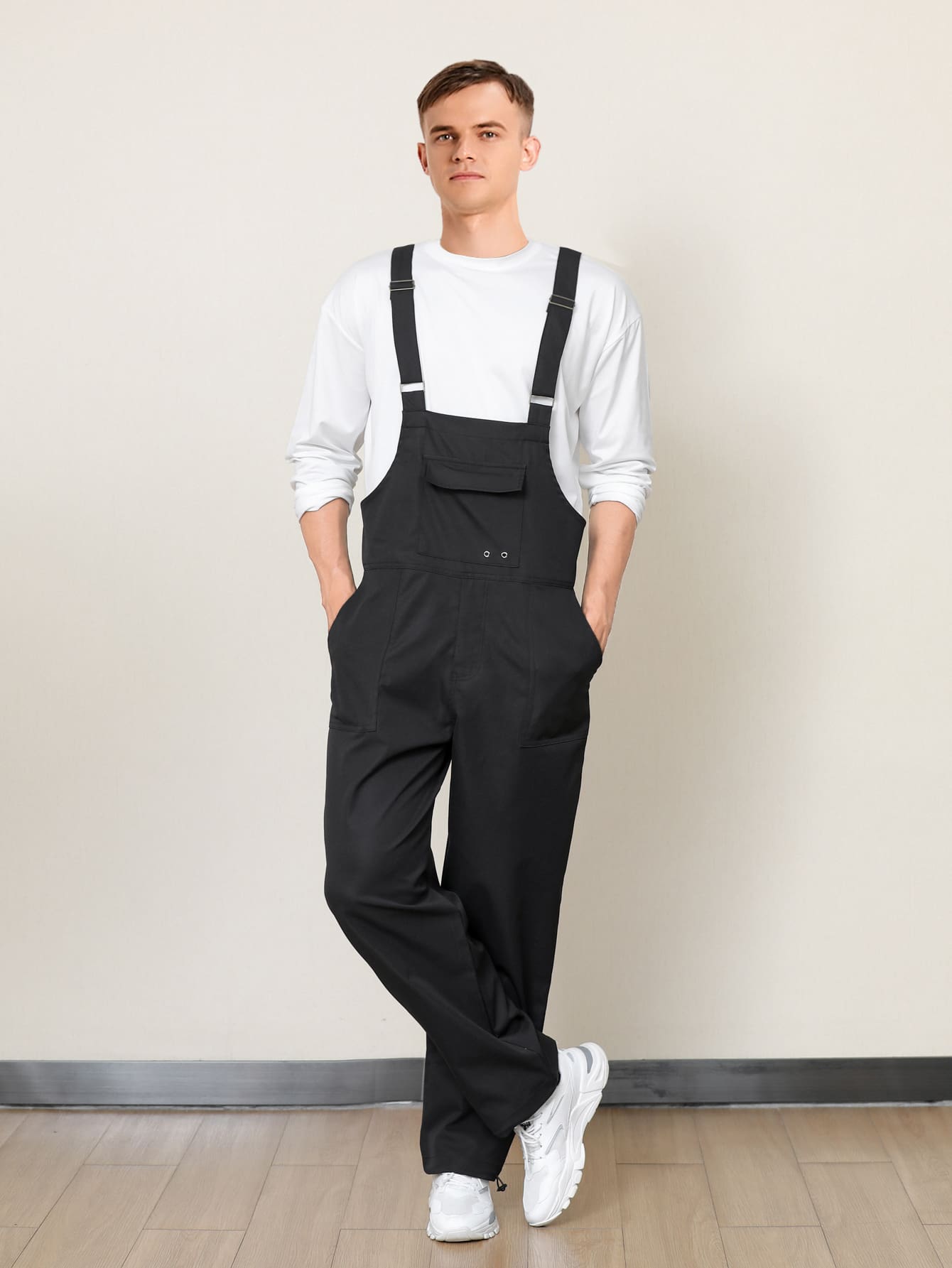 Manfinity Men Pocket Side Solid Pinafore Trousers - Black - View 1