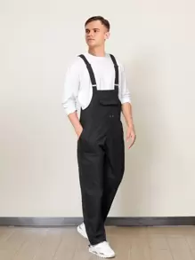 Manfinity Men Pocket Side Solid Pinafore Trousers - Black - View 3