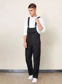 Manfinity Men Pocket Side Solid Pinafore Trousers - Black - View 4