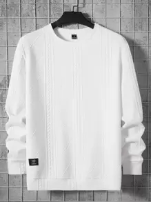 Manfinity VCAY Men Letter Patched Detail Cable Knit Sweatshirt, For Fall Winter - White - View 1