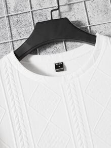 Manfinity VCAY Men Letter Patched Detail Cable Knit Sweatshirt, For Fall Winter - White - View 3