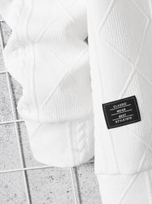 Manfinity VCAY Men Letter Patched Detail Cable Knit Sweatshirt, For Fall Winter - White - View 4