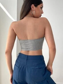 SHEIN PETITE Áo nữ Lộ Lưng màu trơn Giải trí - Màu Xám nhạt - Xem 2
