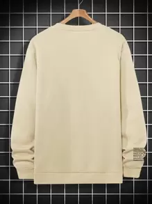 Manfinity Homme Hombres Sudadera con estampado de letra - Caqui - Ver 2