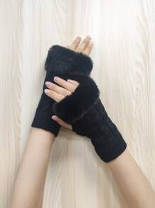 Guantes sin dedo ribete lanudo - Negro - Ver 1
