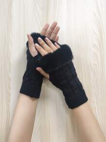 Guantes sin dedo ribete lanudo - Negro - Ver 2