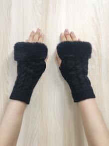 Guantes sin dedo ribete lanudo - Negro - Ver 4