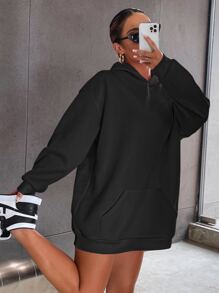 SHEIN Unity Slogan And Cartoon Graphic Drop Shoulder Hoodie Pullover Fall Outfit - Black - View 3