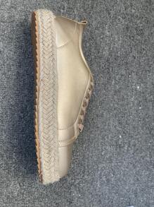 Fall/Winter Women Metallic Metal Decor Lace-Up Front Casual Shoes, Round Toe Espadrille Skate Shoes,Sneakers For Women - Gold - View 8