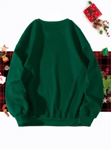 Christmas Tree & Slogan Graphic Pullover - Dark Green - View 2