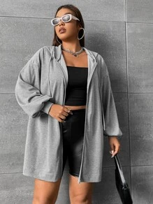 SHEIN EZwear Plus Size Cartoon Graphic Drop Shoulder Drawstring Sweatshirt - Light Grey - View 6