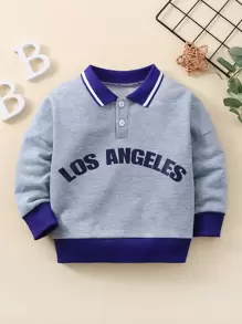 小男童字母圖案拼接邊POLO衫