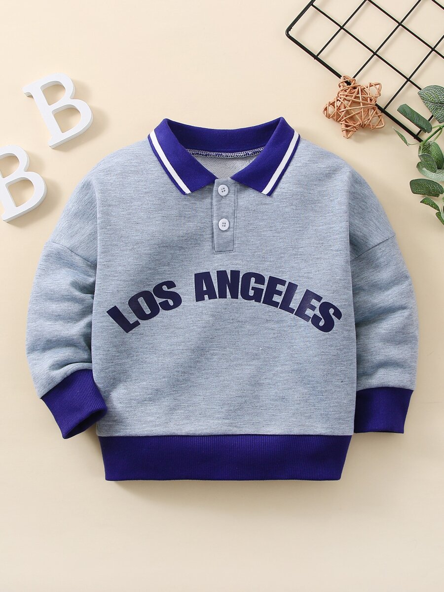 小男童字母圖案拼接邊POLO衫