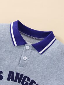 小男童字母圖案拼接邊POLO衫