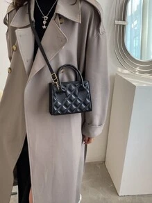 迷你壓花細節方包 - 黑色 - 查看 3