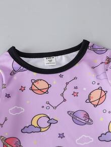 Toddler Girls Cartoon Graphic Contrast Binding Snug Fit PJ Set - Lilac Purple - View 4
