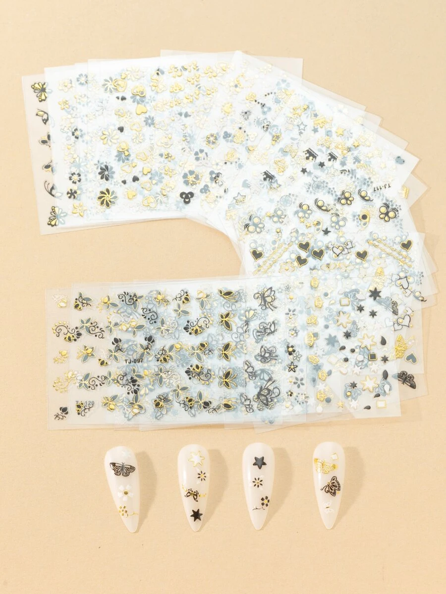 30 tờ Nhãn dán móng tay họa tiết hoa - Nhiều màu - Xem 1
