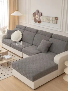 1pc Textured Stretchy Sofa Seat Cushion Cover - Dark Grey - View 1