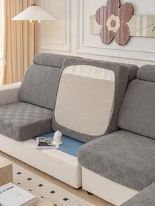 1pc Textured Stretchy Sofa Seat Cushion Cover - Dark Grey - View 3