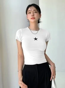 DAZY 星星印花短款 T 恤 Y2k - 白色 - 查看 3