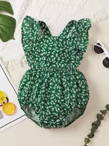 女婴小碎花荷葉邊連體衣