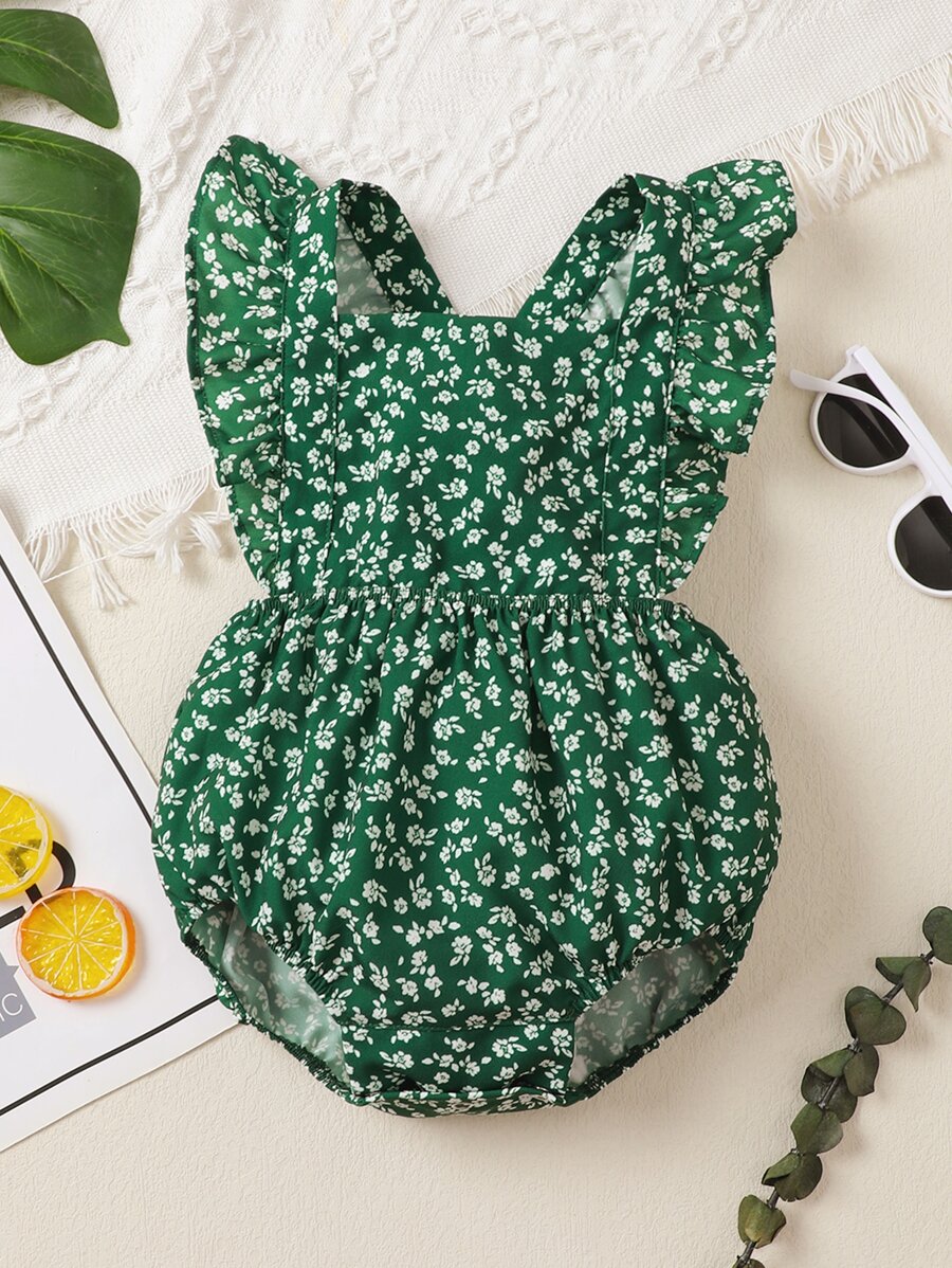 女婴小碎花荷葉邊連體衣