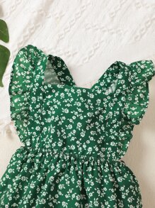 女婴小碎花荷葉邊連體衣