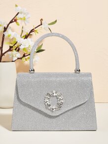 魅力四射金屬亮絲金光閃閃,亮片,奢華,發亮閃光水鑽裝飾翻蓋方包,完美新娘錢包適合婚禮,舞會和派對活動晚會包,晚餐包適合派對女孩,女士 - 銀色 - 查看 7