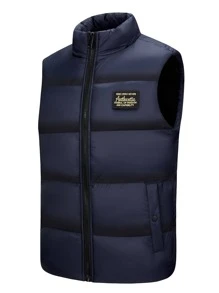 男士字母拼接背心棉服外套 - 藏蓝色 - 查看 1