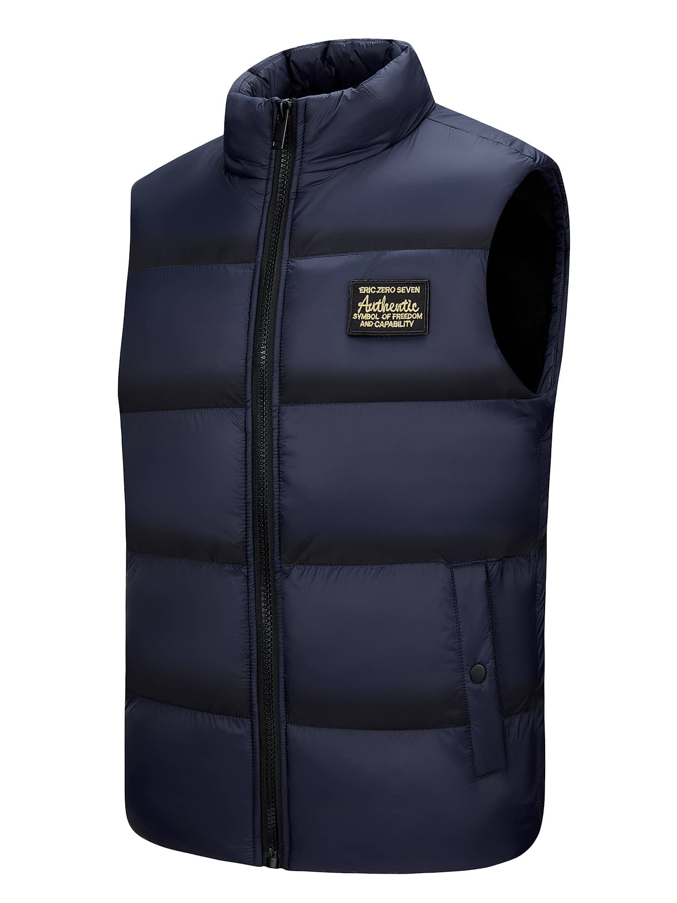 男士字母拼接背心棉服外套 - 藏蓝色 - 查看 1