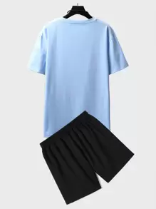 Manfinity Homme Men Letter & Picture Print Drop Shoulder Tee & Drawstring Waist Shorts - Multicolor - View 2