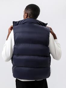 男士字母拼接背心棉服外套 - 藏蓝色 - 查看 3