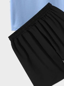 Manfinity Homme Men Letter & Picture Print Drop Shoulder Tee & Drawstring Waist Shorts - Multicolor - View 4
