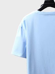 Manfinity Homme Men Letter & Picture Print Drop Shoulder Tee & Drawstring Waist Shorts - Multicolor - View 3