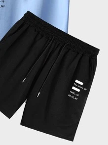 Manfinity Homme Men Letter & Picture Print Drop Shoulder Tee & Drawstring Waist Shorts - Multicolor - View 5