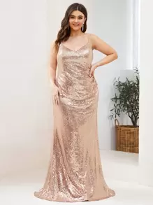 EVERPRETTY Vestido Sin Mangas De Lentejuelas Con Cuello Cruzado, Cremallera Posterior Y Espalda Descubierta Para Promoción - Champán - Ver 1