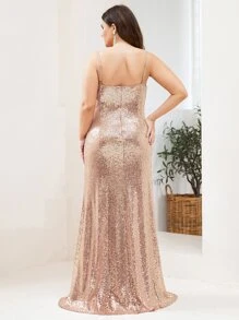 EVERPRETTY Vestido Sin Mangas De Lentejuelas Con Cuello Cruzado, Cremallera Posterior Y Espalda Descubierta Para Promoción - Champán - Ver 2