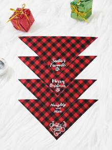 寵物聖誕格紋領圍巾,隨機發貨 - 紅色 - 查看 4