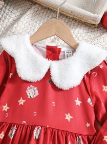 小女童聖誕圖案彼得潘領洋裝