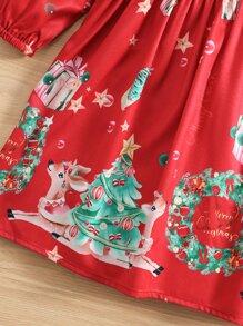 小女童聖誕圖案彼得潘領洋裝