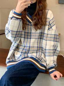Plaid Print Drop Shoulder Sweatshirt - Multicolor - View 4