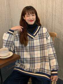 Plaid Print Drop Shoulder Sweatshirt - Multicolor - View 6