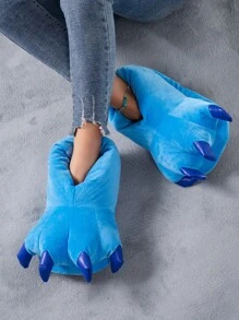 女士家居拖鞋趣味毛絨拖鞋大熊掌毛絨拖鞋冬季保暖鞋 - 藍色 - 查看 2