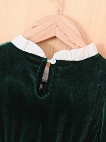 Toddler Girls Contrast Lace Flounce Sleeve Ruffle Trim Bow Front Dress - Dark Green - View 7