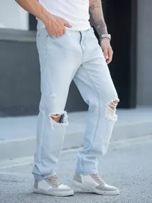 Quần Jeans Ống Thẳng Rách Nam - Rửa nhẹ - Xem 1