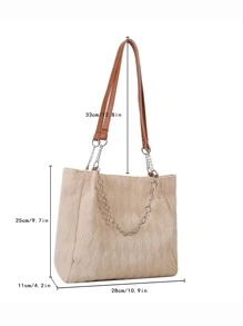 Bolso tote de hombro geométrico con textura de moda con diseño de cadena poliéster - Beis - Ver 3