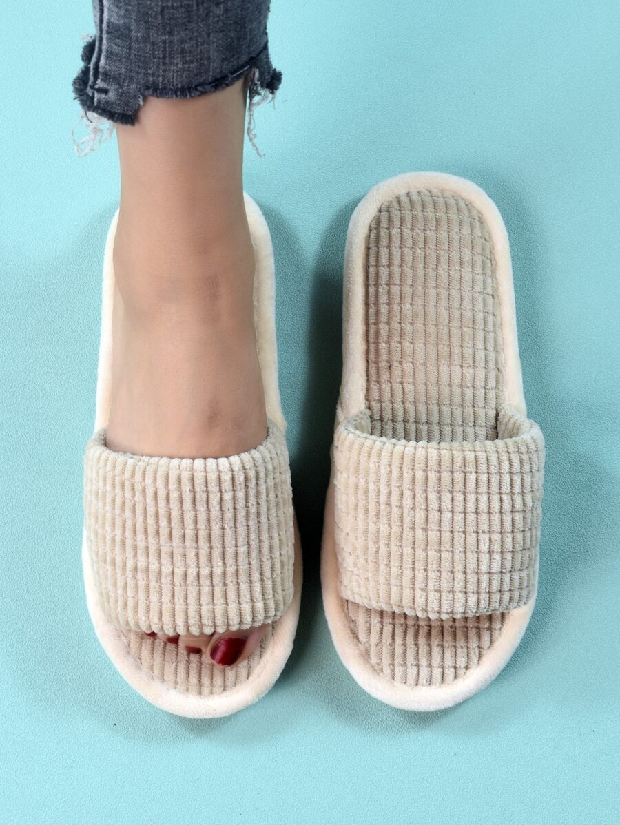 Single Band Fuzzy Bedroom Slippers - Khaki - View 1