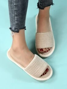 Single Band Fuzzy Bedroom Slippers - Khaki - View 3